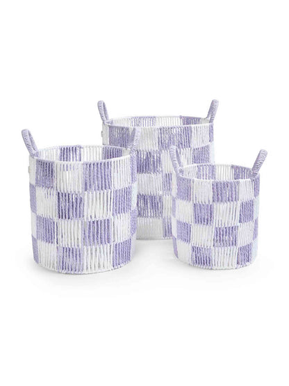Avery Row Checkerboard Storage Basket Set Of 3 - Lilac