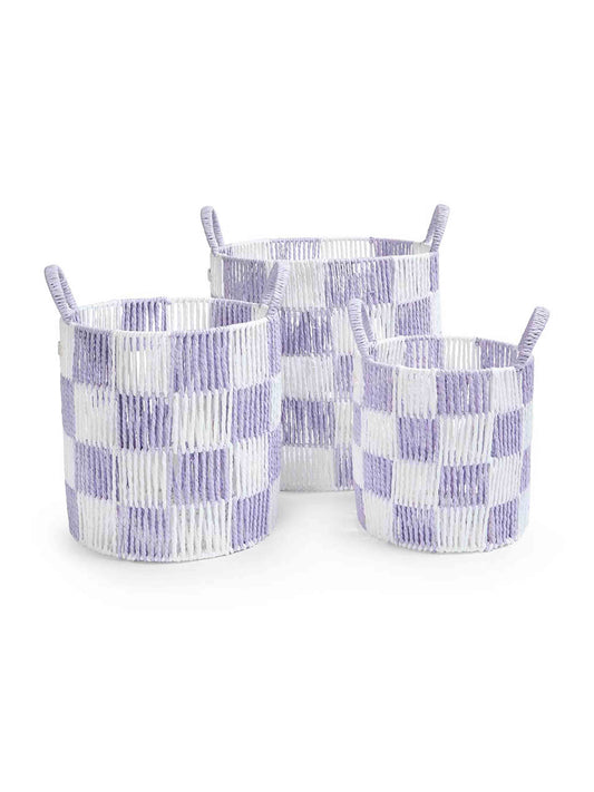 Avery Row Checkerboard Storage Basket Set Of 3 - Lilac
