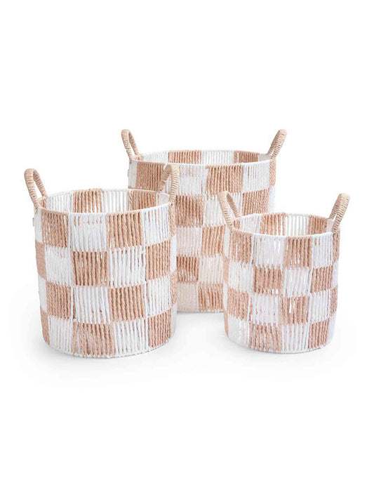 Avery Row Checkerboard Storage Basket Set Of 3 - Nude