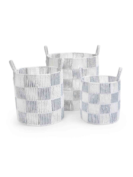 Avery Row Checkerboard Storage Basket Set Of 3 - Powder Blue