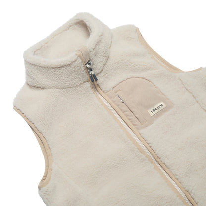 Close up of cream fleece gilet