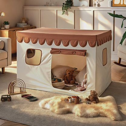 Children's play tent in a room with toys and furniture