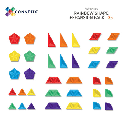 CONNETIX Magnetic Tiles 36 Piece Rainbow Shape Expansion Pack
