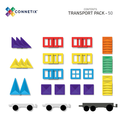 CONNETIX Magnetic Tiles 50 Piece Rainbow Transport Pack