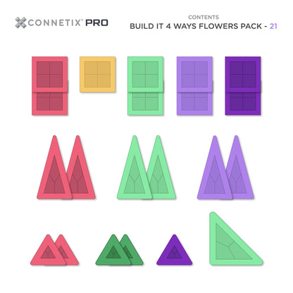 CONNETIX Magnetic Tiles 21 Piece Pro Build-It Flower Pack