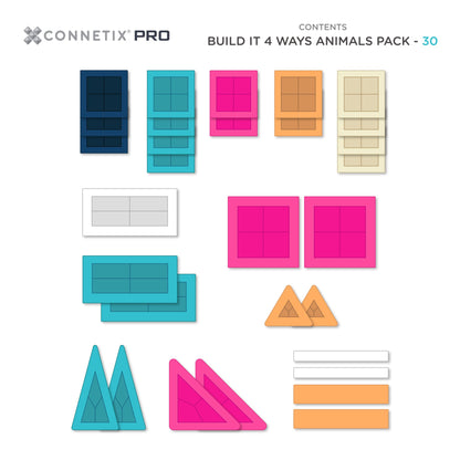 CONNETIX Magnetic Tiles 30 Piece Pro Build-It Animals Pack