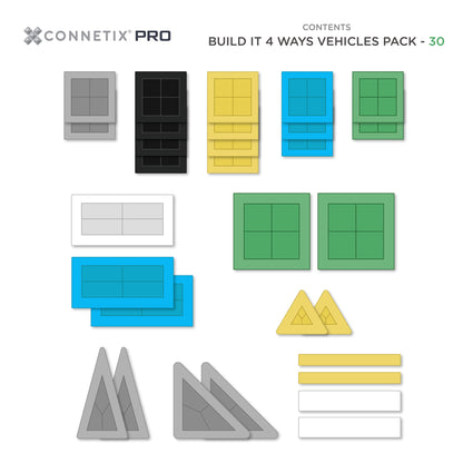 CONNETIX Magnetic Tiles 30 Piece Pro Build-It Vehicles Pack