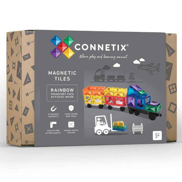 Connetix Magnetic Tiles 50 Piece Rainbow Transport Pack