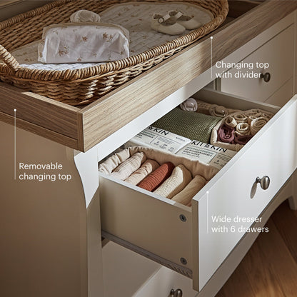 CuddleCo Clara 6 Drawer Dresser Changer - White & Ash