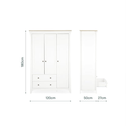 CuddleCo Clara 3 Door Triple Wardrobe - White & Ash
