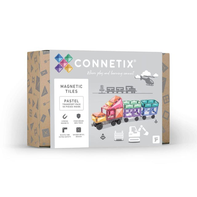 Connetix Magnetic Tiles 50 Piece Pastel Transport Pack