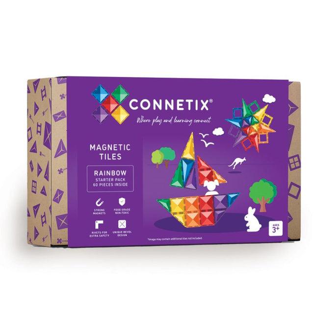 Connetix Magnetic Tiles 60 Piece Rainbow Starter Pack