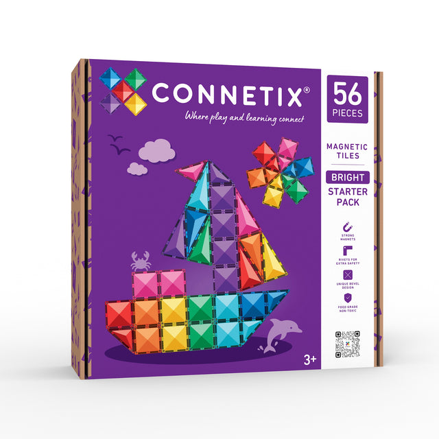 CONNETIX Magnetic Tiles 56 Piece Bright Starter Pack