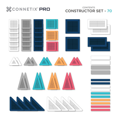 CONNETIX Magnetic Tiles 70 Piece Pro Constructor Set
