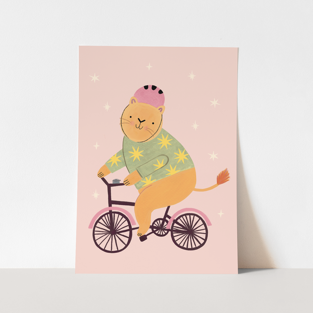 Kid of the Village Cycling Lion Fine Art Print - Pink