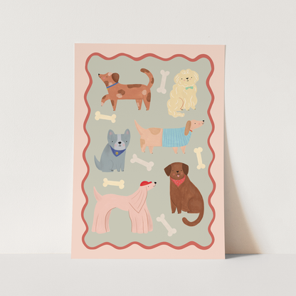 Kid of the Village Dogs Fine Art Print - Sage, Pink