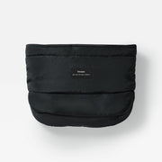 Finnson black puffer-style mono mitten with horizontal quilting and a small central label reading 'Finnson', photographed on a clean white background.