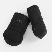 A pair of black insulated winter gloves with quilted padding and a visible Fjärn brand patch, displayed on a clean light gray background.