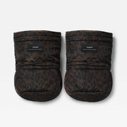 Finnson dark brown and black leopard-print quilted Mittens, shown against a white background.