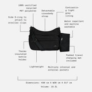 Finnson Clara Eco Changing Bag with Changing Mat on a white background with product features. 
