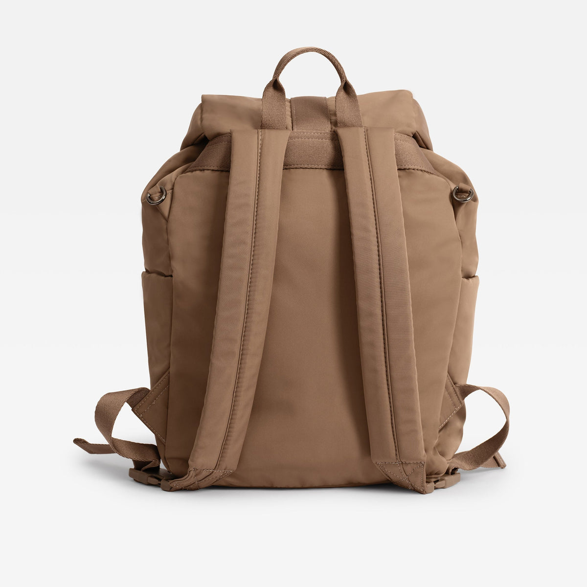 A Finnson canvas backpack shown from the back, featuring padded shoulder straps, a top carry handle, and side pockets, photographed against a clean white background.