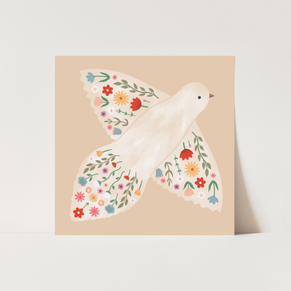 Kid Of The Village Floral Dove Fine Art Print - Peach