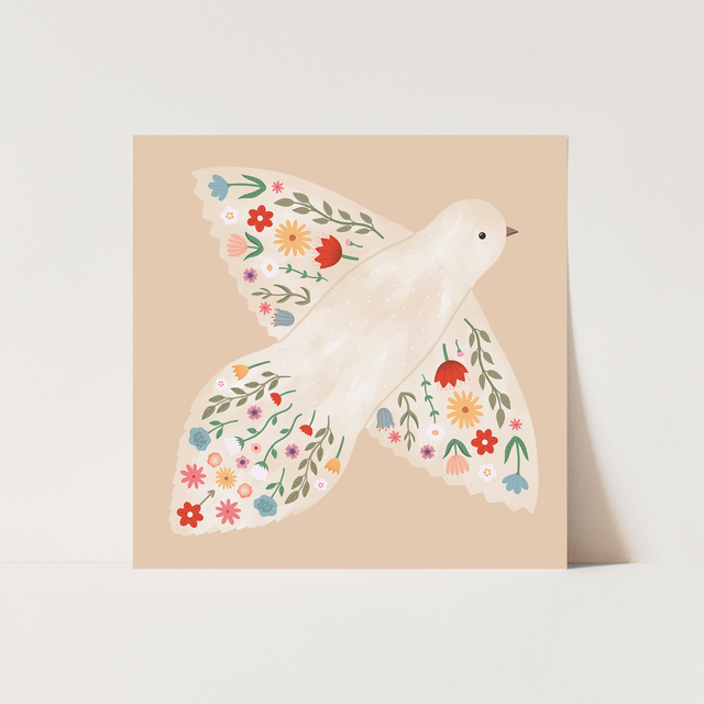 Kid Of The Village Floral Dove Fine Art Print - Peach