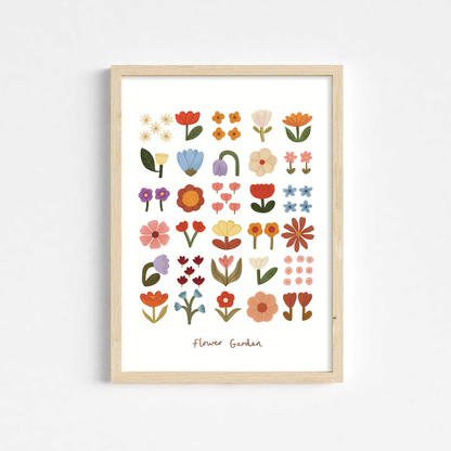 Kid of the Village Flower Garden Fine Art Print - White