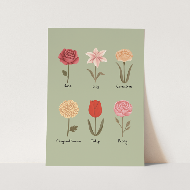 Kid of the Village Flowers Fine Art Print - Sage