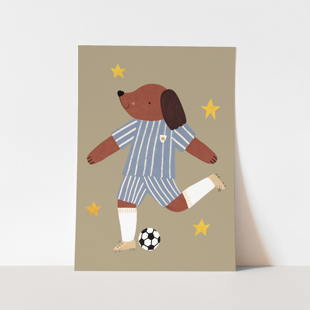 Kid of the Village Footie Pup Fine Art Print - Blue Stripe