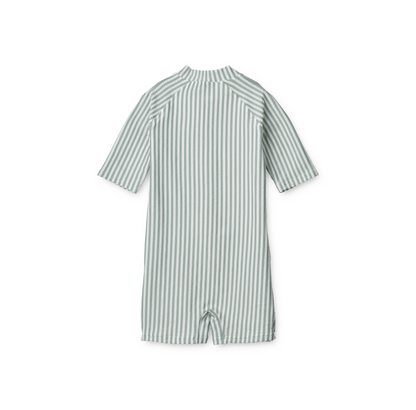 Liewood Max Seersucker Short Sleeve Swim Jumpsuit - Y/D Stripe: Sea Blue/White