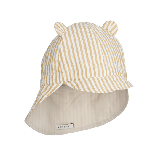 Liewood Gorm Reversible Seersucker Sun Hat With Ears - Y/D stripes Yellow Mellow / Creme De La Creme