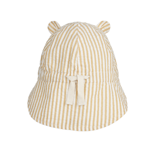 Liewood Gorm Reversible Seersucker Sun Hat With Ears - Y/D stripes Yellow Mellow / Creme De La Creme