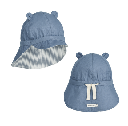 Liewood Gorm Reversible Seersucker Sun Hat With Ears - Y/D stripe: Blue wave/creme de la creme