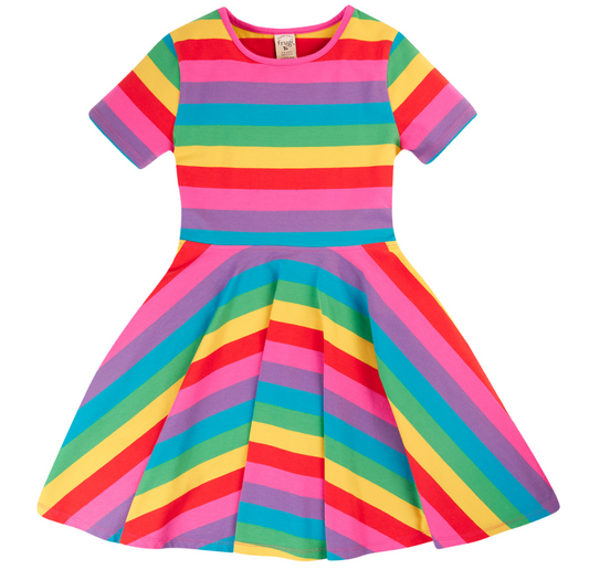 Frugi Little Sunshine Skater Dress - Foxglove Rainbow Stripe