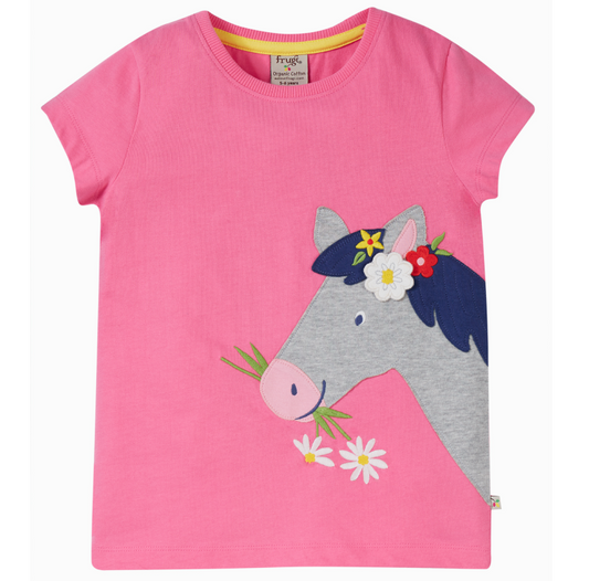Frugi Elise Applique T-shirt - Hibiscus/Horse