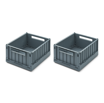 Liewood Weston Small Storage Box With Lid  - Whale Blue (2 Pack)