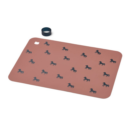 Liewood Jude Printed Placemat - Horses / Dark Rosetta