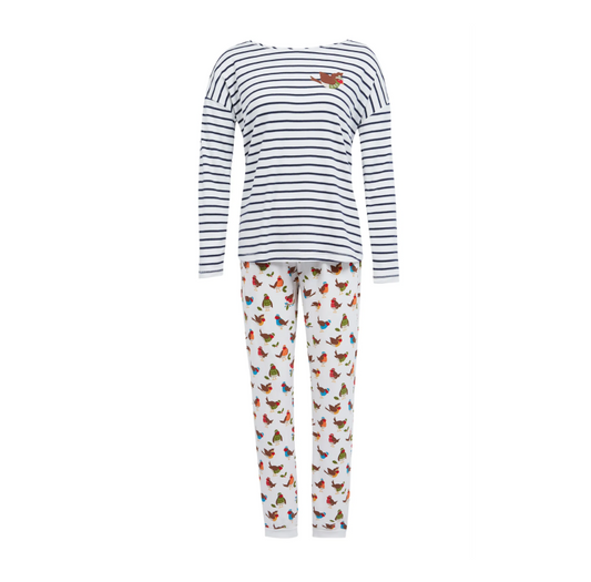 Frugi Switch Dawn Women's Pyjamas - Indigo Stripe/Robin