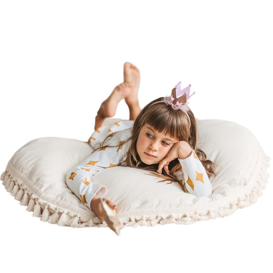 MiniCamp Big Floor Pillow with Tassels - Ecru