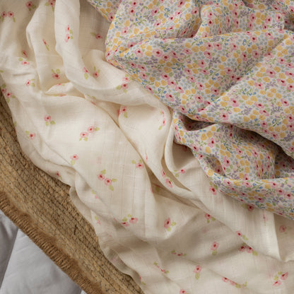 Avery Row Organic Cotton Baby Muslin Swaddles Set Of 2 - Wildflower Garden / Anemone