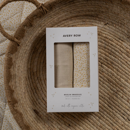 Avery Row Organic Cotton Baby Muslin Swaddles Set Of 2 - Wild Chamomile / Daisy Meadow