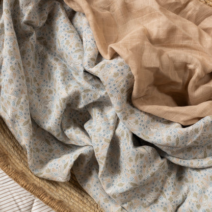 Avery Row Organic Cotton Baby Muslin Swaddles Set Of 2 - Nature Trail / Natural