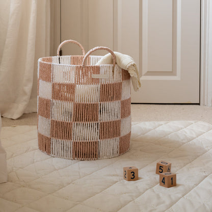 Avery Row Checkerboard Storage Basket Large - Nude