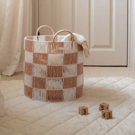 Avery Row Checkerboard Storage Basket Large - Nude