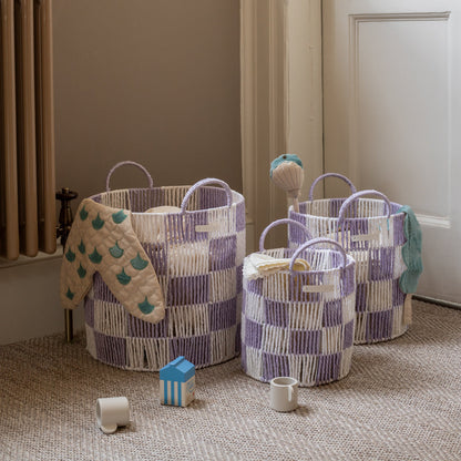 Avery Row Checkerboard Storage Basket Set Of 3 - Lilac