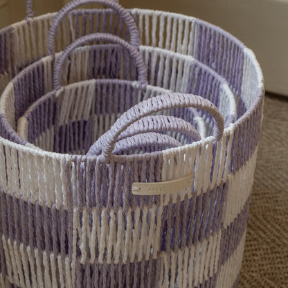 Avery Row Checkerboard Storage Basket Set Of 3 - Lilac