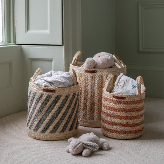 Avery Row Maize Stripe Storage Basket Set Of 3 - Natural