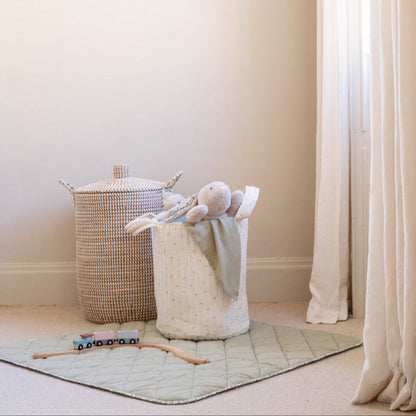 Avery Row Large Quilted Storage Basket - Nettle Scatter / Birch
