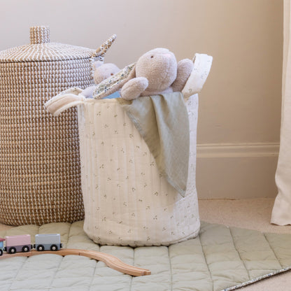 Avery Row Large Quilted Storage Basket - Nettle Scatter / Birch